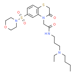 ChemSpider 2D Image | N-[3-[butyl(ethyl)amino]propyl]-2-[6-(4-morpholinylsulfonyl)-3-oxo-1,4-benzothiazin-4-yl]acetamide | C23H36N4O5S2