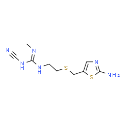 ChemSpider 2D Image | guanidine, N''-[2-[[(2-amino-5-thiazolyl)methyl]thio]ethyl]-N-cyano-N'-methyl- | C9H14N6S2