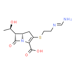 ChemSpider 2D Image | (5S,6S)-3-({2-[(E)-(Aminomethylene)amino]ethyl}sulfanyl)-6-[(1R)-1-hydroxyethyl]-7-oxo-1-azabicyclo[3.2.0]hept-2-ene-2-carboxylic acid | C12H17N3O4S