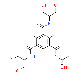 ChemSpider 2D Image | N~1~,N~3~-Bis(1,3-dihydroxy-2-propanyl)-N~5~-[(1S)-1-hydroxyethyl]-2,4,6-triiodo-1,3,5-benzenetricarboxamide | C17H22I3N3O8