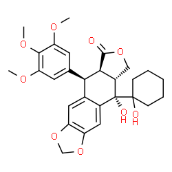 ChemSpider 2D Image | (5R,5aR,8aR,9S)-9-Hydroxy-9-(1-hydroxycyclohexyl)-5-(3,4,5-trimethoxyphenyl)-5,8,8a,9-tetrahydrofuro[3',4':6,7]naphtho[2,3-d][1,3]dioxol-6(5aH)-one | C28H32O9