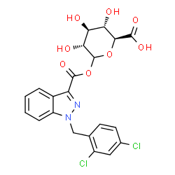 ChemSpider 2D Image | 1-O-{[1-(2,4-Dichlorobenzyl)-1H-indazol-3-yl]carbonyl}-D-glucopyranuronic acid | C21H18Cl2N2O8