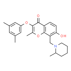 ChemSpider 2D Image | 3-(3,5-Dimethylphenoxy)-7-hydroxy-2-methyl-8-[(2-methyl-1-piperidinyl)methyl]-4H-chromen-4-one | C25H29NO4