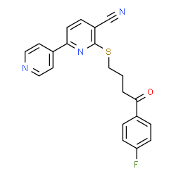 ChemSpider 2D Image | 6-{[4-(4-Fluorophenyl)-4-oxobutyl]sulfanyl}-2,4'-bipyridine-5-carbonitrile | C21H16FN3OS