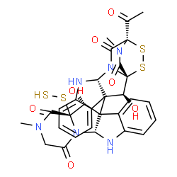 ChemSpider 2D Image | (1S,2S,11R,14R)-14-Acetyl-3-[(5aR,11R,11aS)-11a-disulfanyl-11-hydroxy-2-methyl-1,4-dioxo-1,2,3,4,5a,6,11,11a-octahydro-10bH-pyrazino[1',2':1,5]pyrrolo[2,3-b]indol-10b-yl]-2-hydroxy-18-methyl-15,16-dit
hia-10,12,18-triazapentacyclo[12.2.2.0~1,12~.0~3,11~.0~4,9~]octadeca-4,6,8-triene-13,17-dione | C30H28N6O7S4