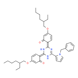 ChemSpider 2D Image | (6Z,6'E)-6,6'-[6-(1-Benzyl-1H-pyrrol-2-yl)-1,3,5-triazine-2,4(1H,3H)-diylidene]bis{3-[(2-ethylhexyl)oxy]-2,4-cyclohexadien-1-one} | C42H52N4O4