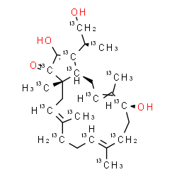 ChemSpider 2D Image | (3aR,7S,10E,14E,16aS)-2,7-Dihydroxy-3-[(2S)-1-hydroxy(1,3-~13~C_2_)-2-propanyl]-6,10,14,16a-tetrakis[(~13~C)methyl](1,3,3a,5,7,9,11,13,15-~13~C_9_)-4,7,8,9,12,13,16,16a-octahydrocyclopenta[15]annulen-
1(3aH)-one | C1013C15H38O4