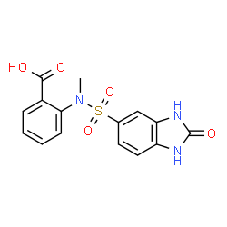 ChemSpider 2D Image | 2-{Methyl[(2-oxo-2,3-dihydro-1H-benzimidazol-5-yl)sulfonyl]amino}benzoic acid | C15H13N3O5S
