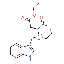 ChemSpider 2D Image | (2R)-2-(2-Ethoxy-2-oxoethyl)-1-(1H-indol-3-ylmethyl)-3-oxopiperazin-1-ium | C17H22N3O3