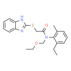 ChemSpider 2D Image | 2-(1H-Benzimidazol-2-ylsulfanyl)-N-(ethoxymethyl)-N-(2-ethyl-6-methylphenyl)acetamide | C21H25N3O2S