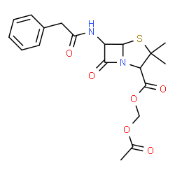 ChemSpider 2D Image | Acetoxymethyl 3,3-dimethyl-7-oxo-6-[(phenylacetyl)amino]-4-thia-1-azabicyclo[3.2.0]heptane-2-carboxylate | C19H22N2O6S