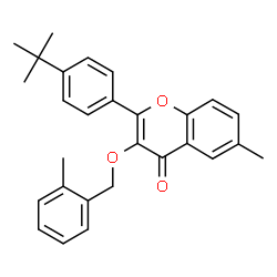 ChemSpider 2D Image | 6-Methyl-3-[(2-methylbenzyl)oxy]-2-[4-(2-methyl-2-propanyl)phenyl]-4H-chromen-4-one | C28H28O3