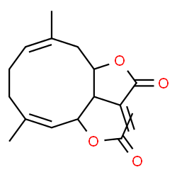 ChemSpider 2D Image | (5Z,9Z)-6,10-Dimethyl-3-methylene-2-oxo-2,3,3a,4,7,8,11,11a-octahydrocyclodeca[b]furan-4-yl acetate | C17H22O4