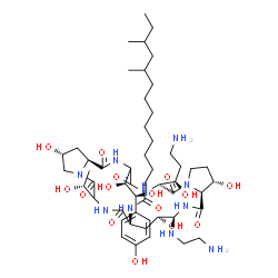 ChemSpider 2D Image | N-{(2R,9S,11R,12R,14aS,15S,20S,25aS)-12-[(2-aminoethyl)amino]-20-[(1R)-3-amino-1-hydroxypropyl]-23-[(1S,2S)-1,2-dihydroxy-2-(4-hydroxyphenyl)ethyl]-2,11,15-trihydroxy-6-[(1R)-1-hydroxyethyl]-5,8,14,19,22,25-hexaoxotetracosahydro-1H-dipyrrolo[2,1-c:2',1'-l][1,4,7,10,13,16]hexaazacyclohenicosin-9-yl}-10,12-dimethyltetradecanamide | C52H88N10O15