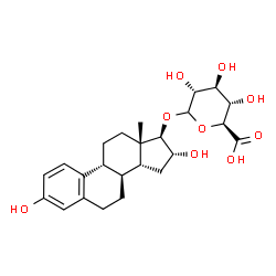 ChemSpider 2D Image | (8alpha,9beta,14beta,16alpha,17beta)-3,16-Dihydroxyestra-1,3,5(10)-trien-17-yl D-glucopyranosiduronic acid | C24H32O9