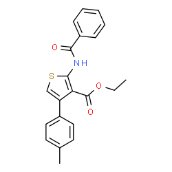 ChemSpider 2D Image | Ethyl 2-(benzoylamino)-4-(4-methylphenyl)-3-thiophenecarboxylate | C21H19NO3S