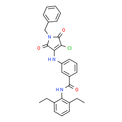 ChemSpider 2D Image | 3-[(1-Benzyl-4-chloro-2,5-dioxo-2,5-dihydro-1H-pyrrol-3-yl)amino]-N-(2,6-diethylphenyl)benzamide | C28H26ClN3O3