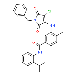 ChemSpider 2D Image | 3-[(1-Benzyl-4-chloro-2,5-dioxo-2,5-dihydro-1H-pyrrol-3-yl)amino]-N-(2-isopropylphenyl)-4-methylbenzamide | C28H26ClN3O3