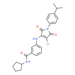 ChemSpider 2D Image | 3-{[4-Chloro-1-(4-isopropylphenyl)-2,5-dioxo-2,5-dihydro-1H-pyrrol-3-yl]amino}-N-cyclopentylbenzamide | C25H26ClN3O3