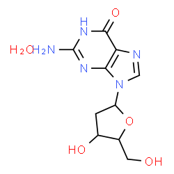ChemSpider 2D Image | 2-Amino-9-(2-deoxypentofuranosyl)-1,9-dihydro-6H-purin-6-one hydrate (1:1) | C10H15N5O5