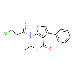 ChemSpider 2D Image | Ethyl 2-[(3-chloropropanoyl)amino]-4-phenyl-3-thiophenecarboxylate | C16H16ClNO3S