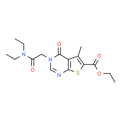 ChemSpider 2D Image | Ethyl 3-[2-(diethylamino)-2-oxoethyl]-5-methyl-4-oxo-3,4-dihydrothieno[2,3-d]pyrimidine-6-carboxylate | C16H21N3O4S