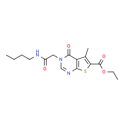 ChemSpider 2D Image | Ethyl 3-[2-(butylamino)-2-oxoethyl]-5-methyl-4-oxo-3,4-dihydrothieno[2,3-d]pyrimidine-6-carboxylate | C16H21N3O4S