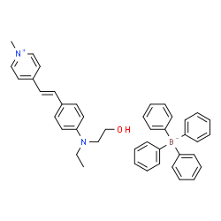 ChemSpider 2D Image | 4-[(E)-2-{4-[Ethyl(2-hydroxyethyl)amino]phenyl}vinyl]-1-methylpyridinium tetraphenylborate(1-) | C42H43BN2O