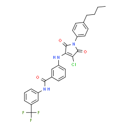 ChemSpider 2D Image | 3-{[1-(4-Butylphenyl)-4-chloro-2,5-dioxo-2,5-dihydro-1H-pyrrol-3-yl]amino}-N-[3-(trifluoromethyl)phenyl]benzamide | C28H23ClF3N3O3