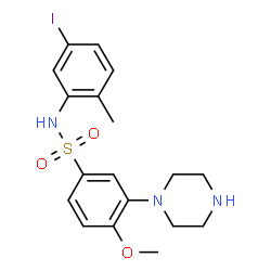 ChemSpider 2D Image | N-(5-Iodo-2-methylphenyl)-4-methoxy-3-(1-piperazinyl)benzenesulfonamide | C18H22IN3O3S