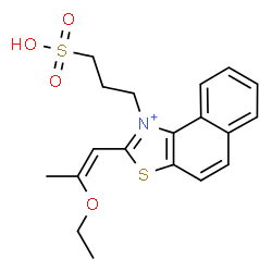 ChemSpider 2D Image | 2-[(1Z)-2-Ethoxy-1-propen-1-yl]-1-(3-sulfopropyl)naphtho[1,2-d][1,3]thiazol-1-ium | C19H22NO4S2