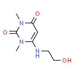 ChemSpider 2D Image | 6-[N-(2-Hydroxyethyl)amino]-1,3-dimethyl-2,4(1H,3H)-dione | C8H13N3O3