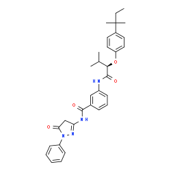 ChemSpider 2D Image | 3-({(2R)-3-Methyl-2-[4-(2-methyl-2-butanyl)phenoxy]butanoyl}amino)-N-(5-oxo-1-phenyl-4,5-dihydro-1H-pyrazol-3-yl)benzamide | C32H36N4O4