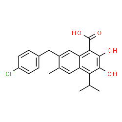 ChemSpider 2D Image | 7-(4-Chlorobenzyl)-2,3-dihydroxy-4-isopropyl-6-methyl-1-naphthoic acid | C22H21ClO4