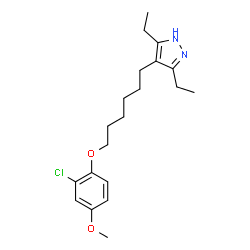 ChemSpider 2D Image | 4-[6-(2-Chloro-4-methoxyphenoxy)hexyl]-3,5-diethyl-1H-pyrazole | C20H29ClN2O2