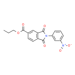 ChemSpider 2D Image | Propyl 2-(3-nitrophenyl)-1,3-dioxo-5-isoindolinecarboxylate | C18H14N2O6