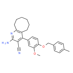 ChemSpider 2D Image | 2-Amino-4-{3-methoxy-4-[(4-methylbenzyl)oxy]phenyl}-5,6,7,8,9,10-hexahydrocycloocta[b]pyridine-3-carbonitrile | C27H29N3O2