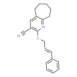 ChemSpider 2D Image | 2-{[(2E)-3-Phenyl-2-propen-1-yl]sulfanyl}-6,7,8,9-tetrahydro-5H-cyclohepta[b]pyridine-3-carbonitrile | C20H20N2S