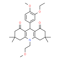 ChemSpider 2D Image | 9-(3-Ethoxy-4-methoxyphenyl)-10-(2-methoxyethyl)-3,3,6,6-tetramethyl-3,4,6,7,9,10-hexahydro-1,8(2H,5H)-acridinedione | C29H39NO5