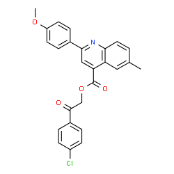 ChemSpider 2D Image | 2-(4-Chlorophenyl)-2-oxoethyl 2-(4-methoxyphenyl)-6-methyl-4-quinolinecarboxylate | C26H20ClNO4