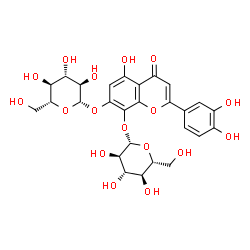 ChemSpider 2D Image | 2-(3,4-Dihydroxyphenyl)-7-(beta-D-glucopyranosyloxy)-5-hydroxy-4-oxo-4H-chromen-8-yl beta-D-glucopyranoside | C27H30O17