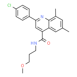 ChemSpider 2D Image | 2-(4-Chlorophenyl)-N-(3-methoxypropyl)-6,8-dimethyl-4-quinolinecarboxamide | C22H23ClN2O2