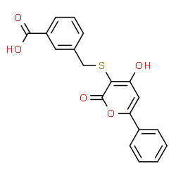 ChemSpider 2D Image | 3-(3-Carboxybenzylthio)-4-hydroxy-6-phenylpyran-2-one | C19H14O5S