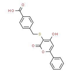 ChemSpider 2D Image | 3-(4-Carboxybenzylthio)-4-hydroxy-6-phenylpyran-2-one | C19H14O5S