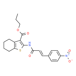 ChemSpider 2D Image | Propyl 2-{[(2E)-3-(4-nitrophenyl)-2-propenoyl]amino}-4,5,6,7-tetrahydro-1-benzothiophene-3-carboxylate | C21H22N2O5S