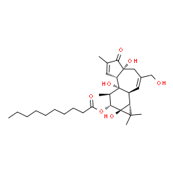 ChemSpider 2D Image | (1aR,1bS,4aR,7aS,7bR,8R,9R,9aS)-4a,7b,9a-Trihydroxy-3-(hydroxymethyl)-1,1,6,8-tetramethyl-5-oxo-1a,1b,4,4a,5,7a,7b,8,9,9a-decahydro-1H-cyclopropa[3,4]benzo[1,2-e]azulen-9-yl decanoate | C30H46O7