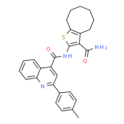 ChemSpider 2D Image | N-(3-Carbamoyl-4,5,6,7,8,9-hexahydrocycloocta[b]thiophen-2-yl)-2-(4-methylphenyl)-4-quinolinecarboxamide | C28H27N3O2S