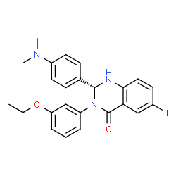 ChemSpider 2D Image | (2R)-2-[4-(Dimethylamino)phenyl]-3-(3-ethoxyphenyl)-6-iodo-2,3-dihydro-4(1H)-quinazolinone | C24H24IN3O2
