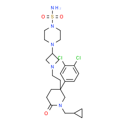 ChemSpider 2D Image | 4-(1-{2-[1-(Cyclopropylmethyl)-3-(3,4-dichlorophenyl)-6-oxo-3-piperidinyl]ethyl}-3-azetidinyl)-1-piperazinesulfonamide | C24H35Cl2N5O3S