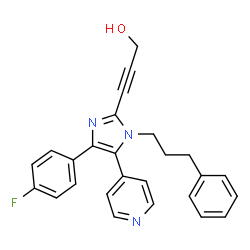 ChemSpider 2D Image | 3-[4-(4-Fluorophenyl)-1-(3-phenylpropyl)-5-(4-pyridinyl)-1H-imidazol-2-yl]-2-propyn-1-ol | C26H22FN3O